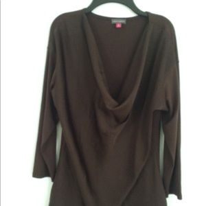 Vince Camuto Brown Long-Sleeve Draped Neck